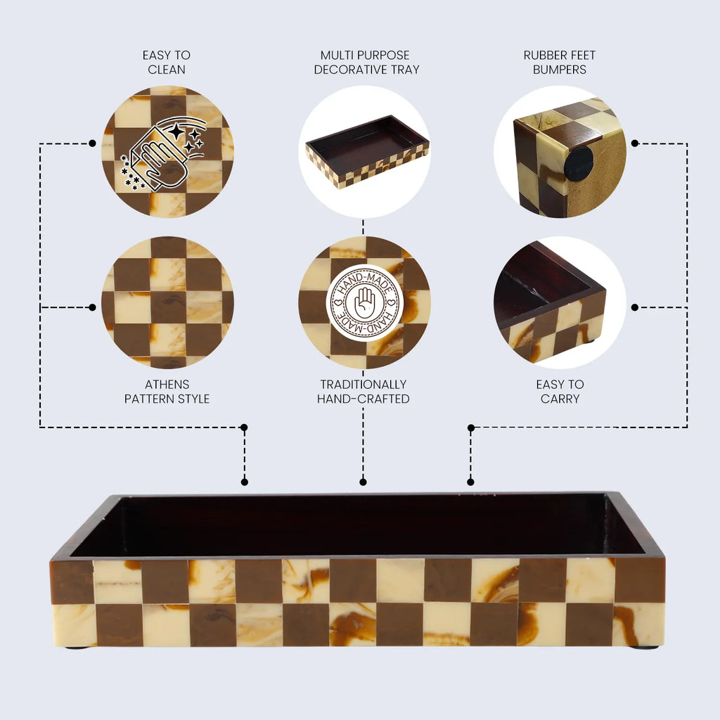 Vanity Tray Parlour Gambit Resin Inlay, Brown, 10" x 6"