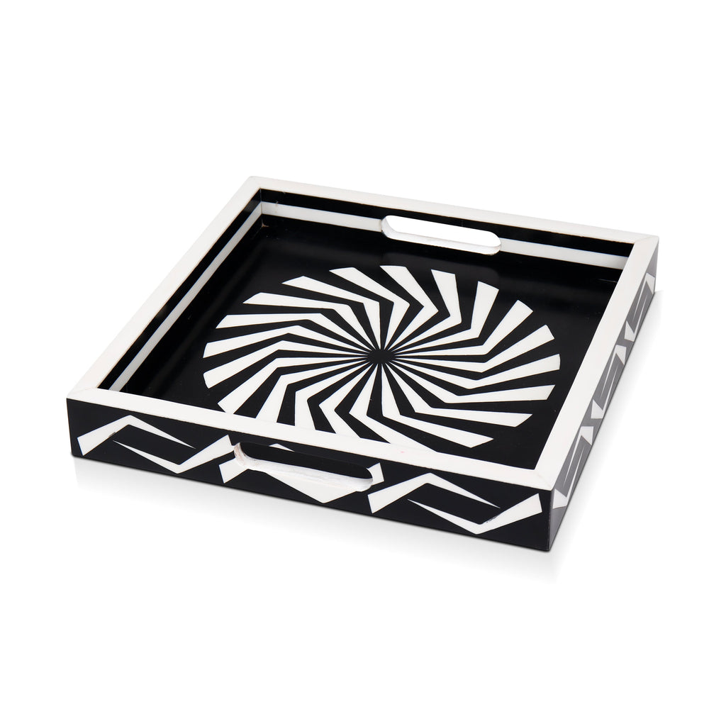 Decorative Tray Illusion Optic Black White Resin Inlay Modern Decorative Tray – 12x12 Inch