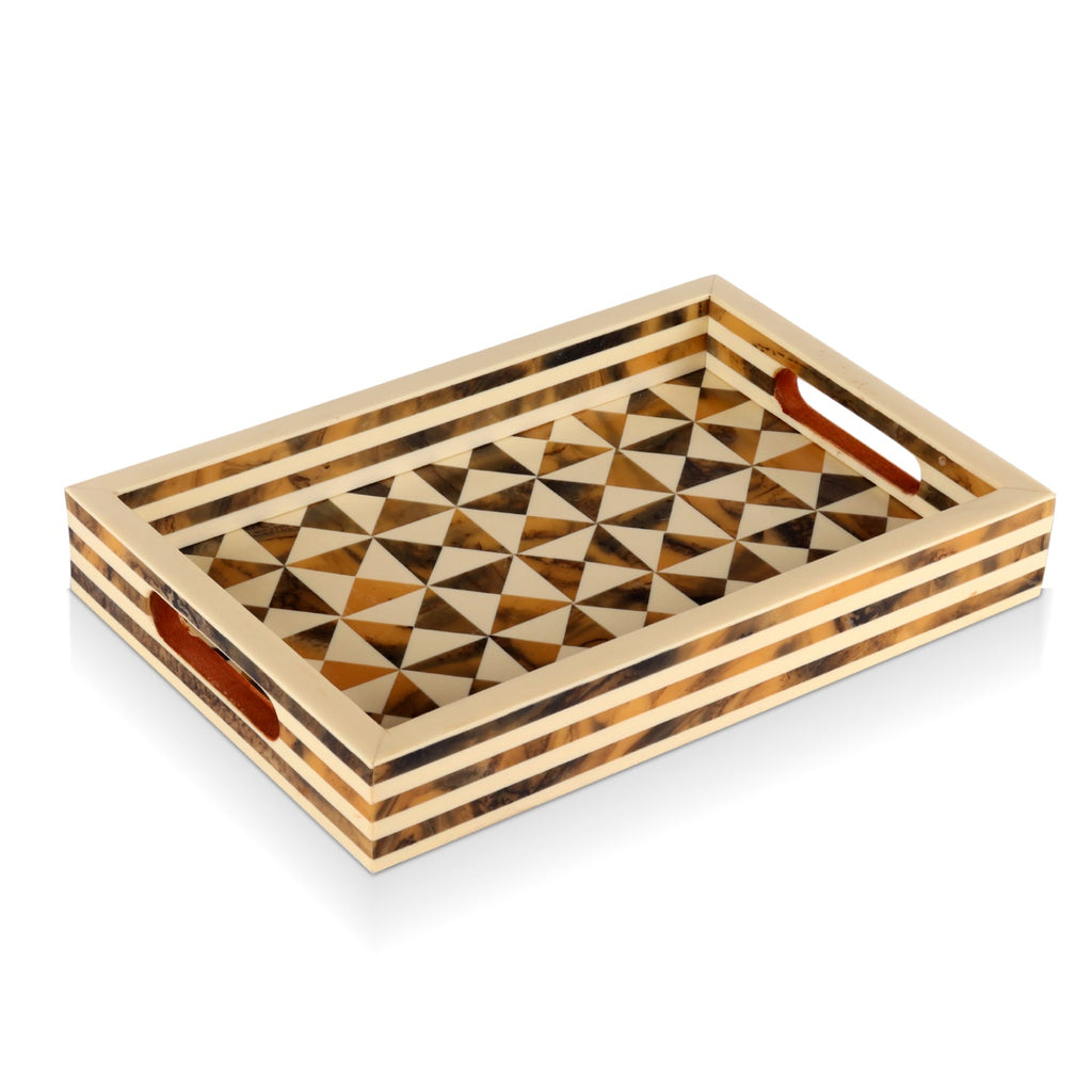 Decorative Tray Triangle Pattern Resin Inlay Brown -12"x 8"