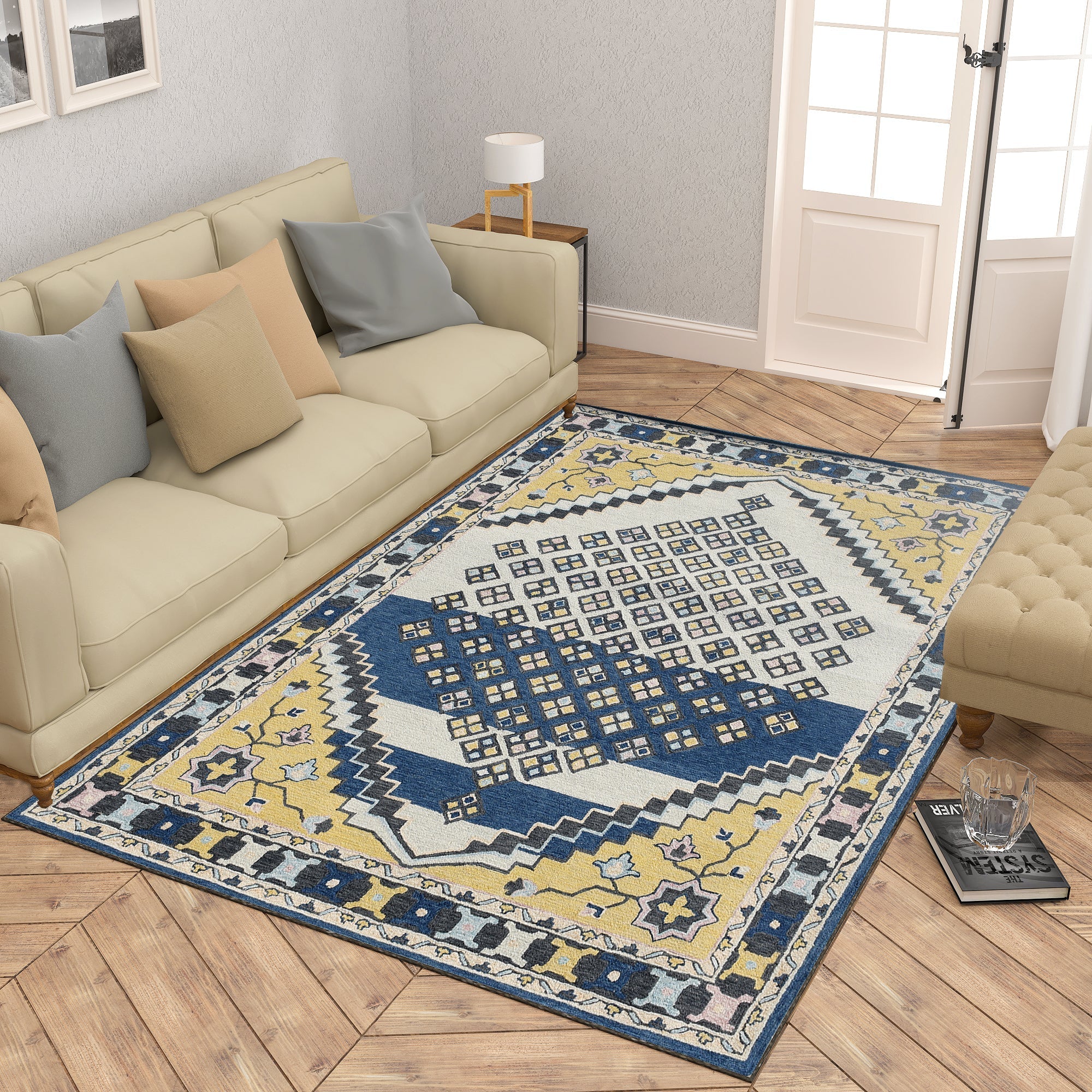 Premium Hand-Tufted Rug Made of 100% Wool  - Tatar Folk - 6x9 Feet