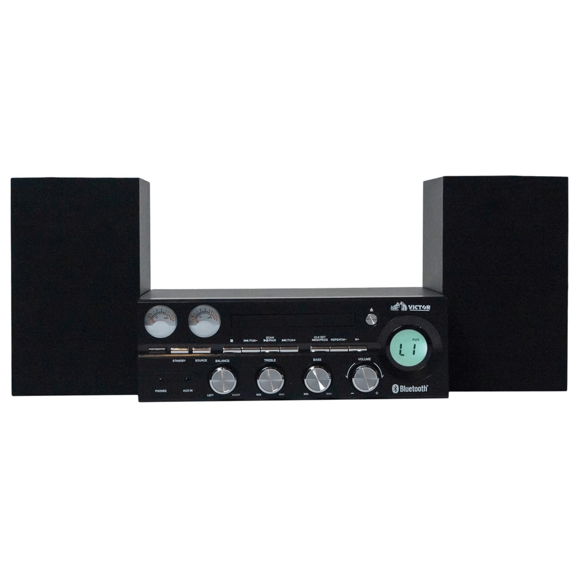 Victor Milwaukee 50W Desktop CD Stereo System w Bluetooth, CD Player & FM Radio