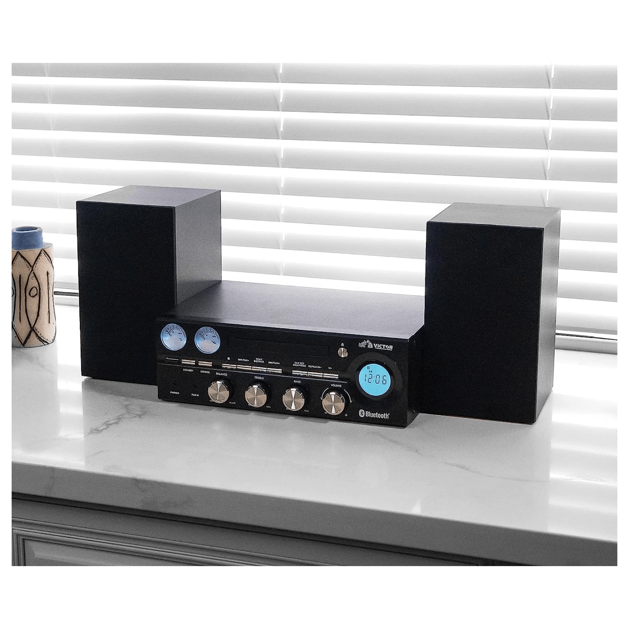 Victor Milwaukee 50W Desktop CD Stereo System w Bluetooth, CD Player & FM Radio