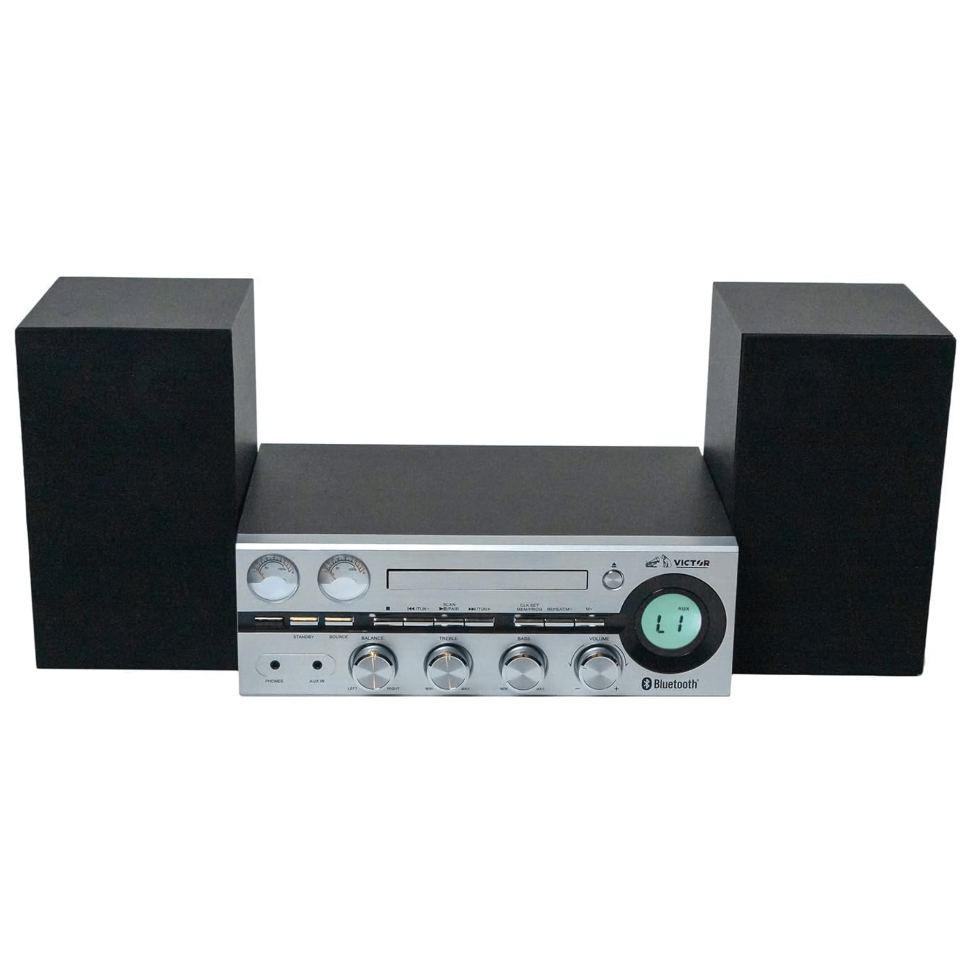 Victor Milwaukee 50W Desktop CD Stereo System w Bluetooth, CD Player & FM Radio