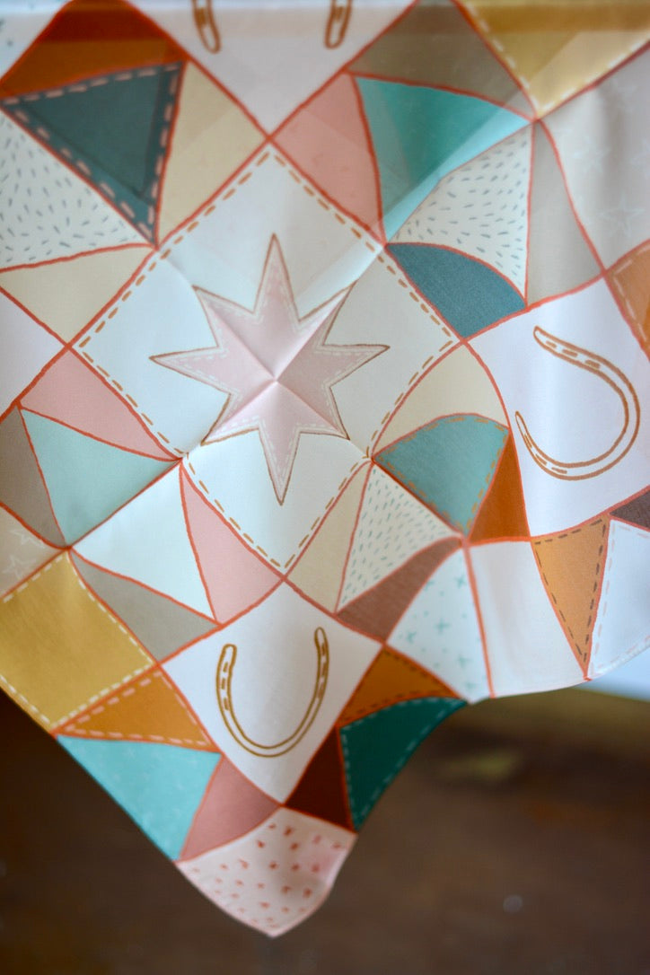 Horseshoe Vintage Ranching Patchwork Quilt Western Silk Wild Rag Scarf