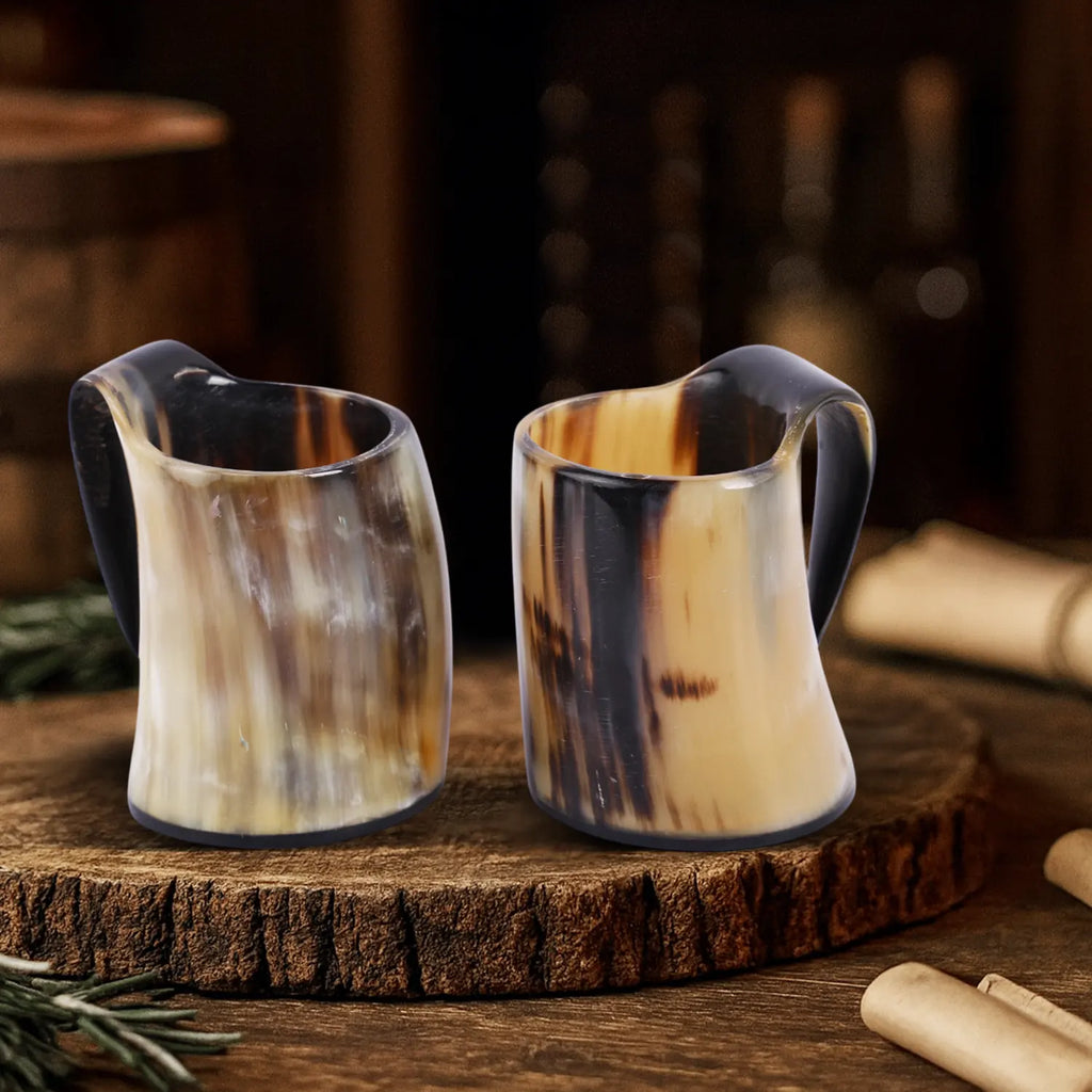 handmade Drinking horn whiskey shot glass set real ox horn shot glasses 5 oz  pack 2