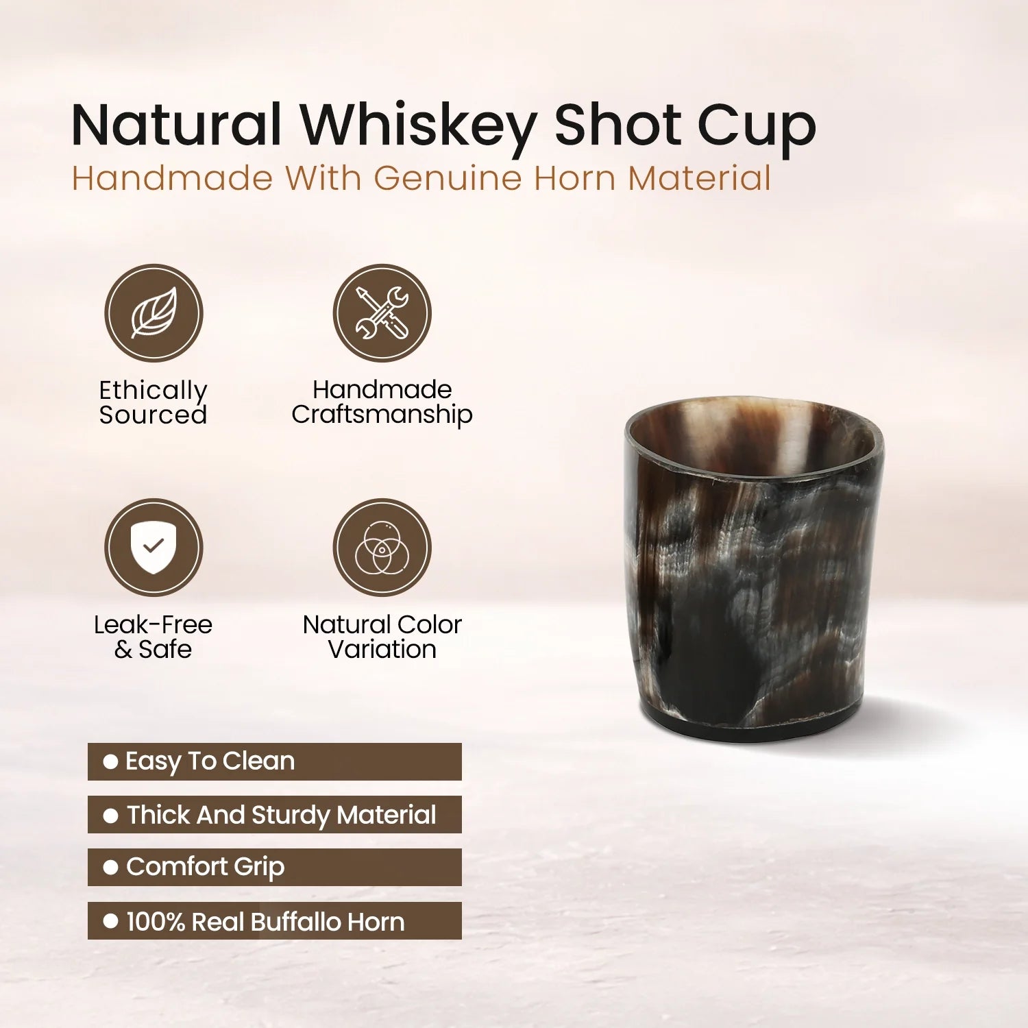 Buffalo Horn Whiskey Shot Glasses 6.5 oz - (Pack of 3)