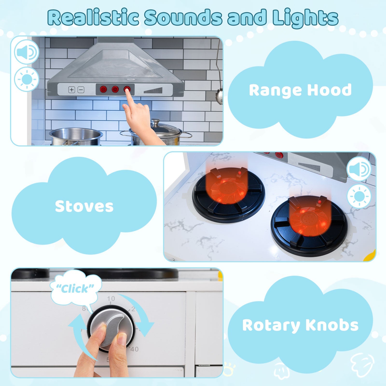 Wooden Kitchen Playset with Lights and Sounds for Ages 3+-Gray