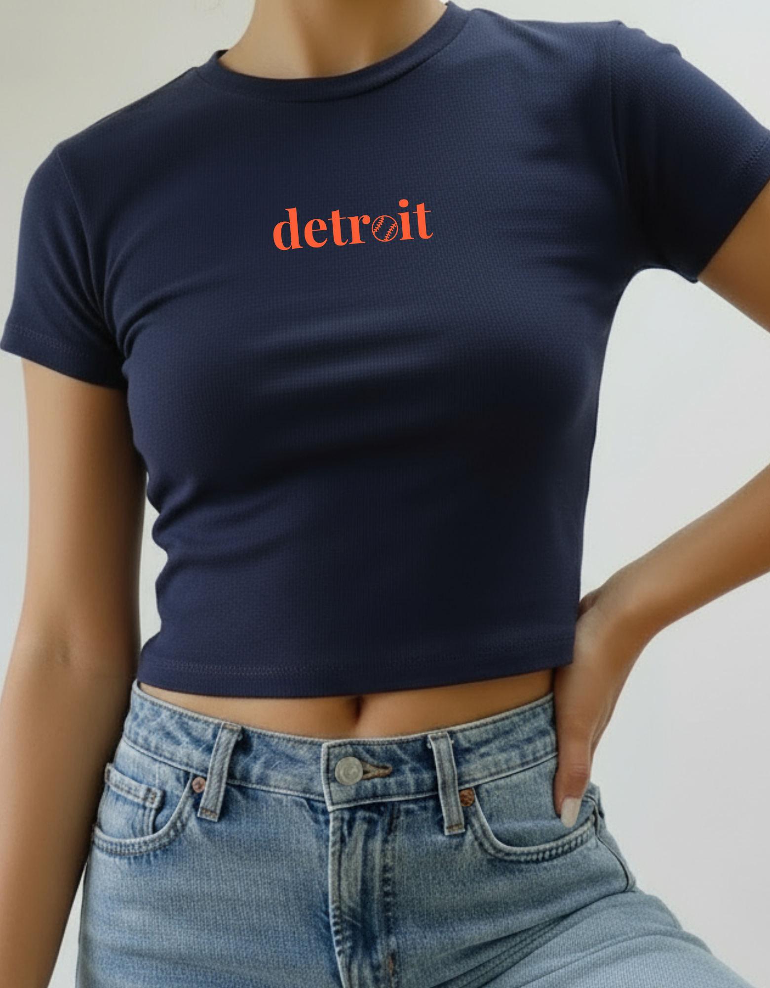 Minimalist Detroit Baseball Baby Tee Short Sleeve + Long Sleeve