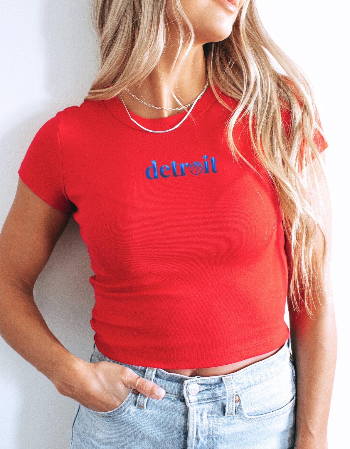 Minimalist Detroit Basketball Baby Tee Short Sleeve + Long Sleeve