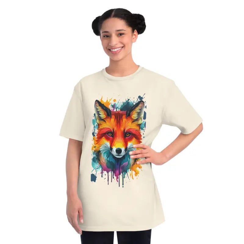 Vibrant Fox Tee - Colorful Splash Organic Cotton - DipaliZ