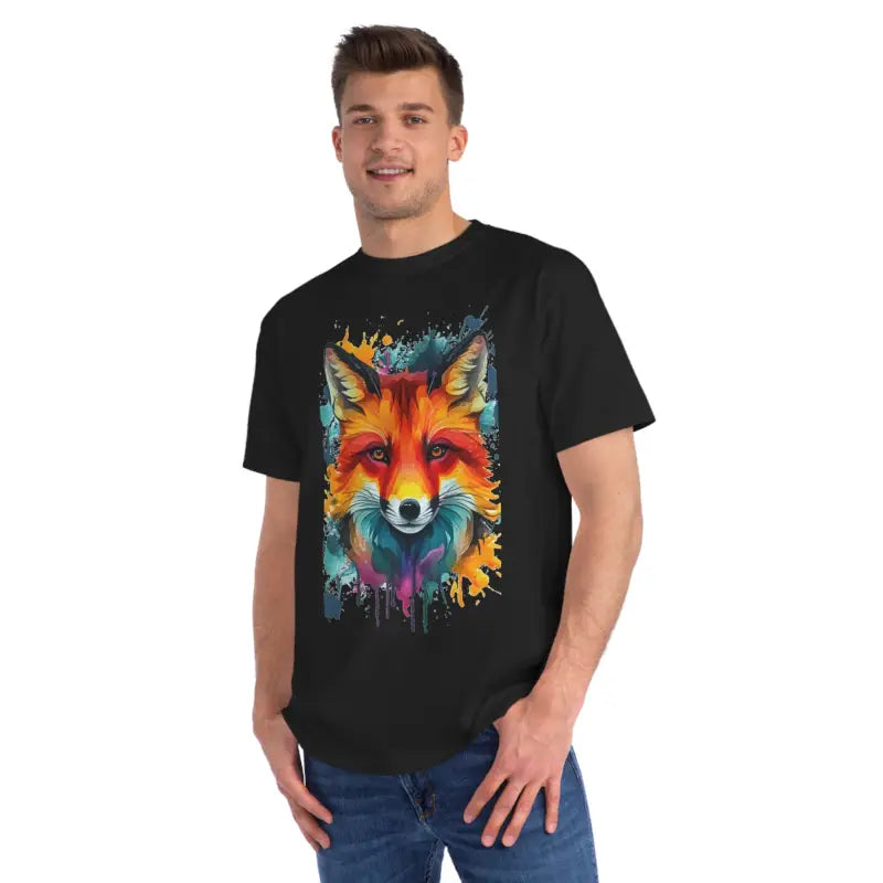 Vibrant Fox Tee - Colorful Splash Organic Cotton - DipaliZ