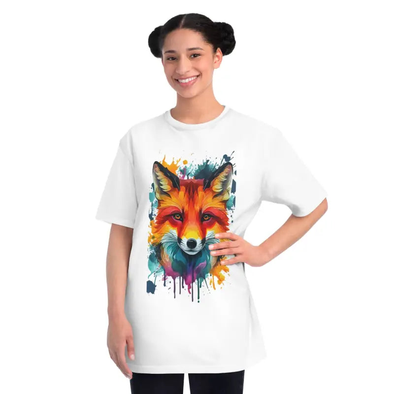 Vibrant Fox Tee - Colorful Splash Organic Cotton - DipaliZ