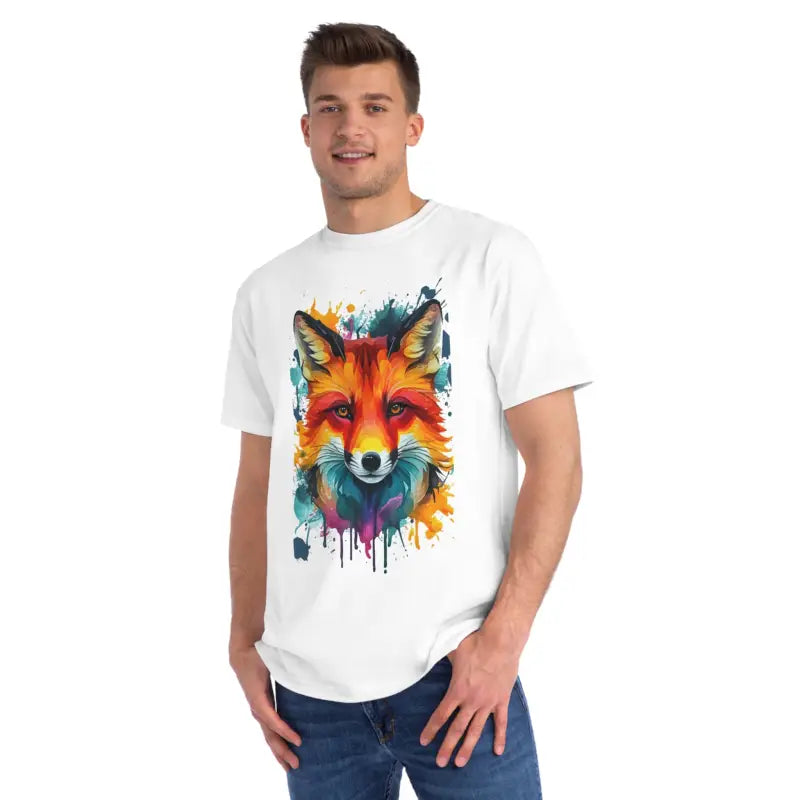 Vibrant Fox Tee - Colorful Splash Organic Cotton - DipaliZ