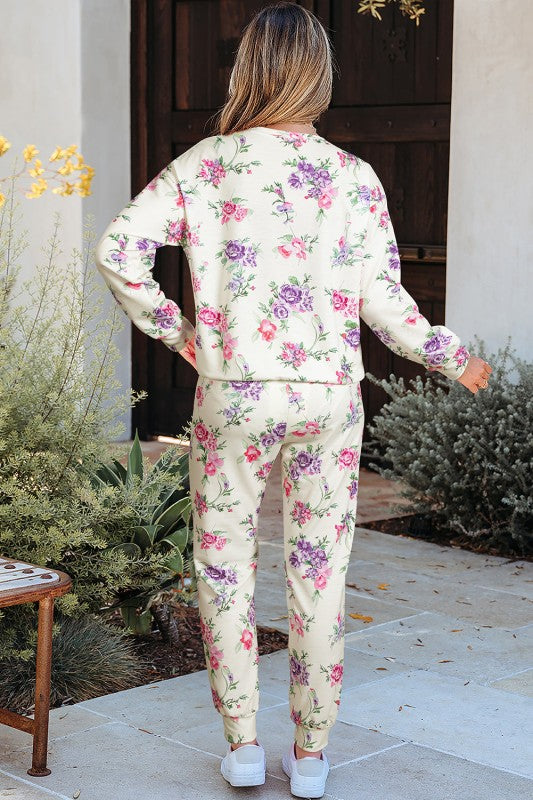 Floral Pullover and Drawstring Lounge Set