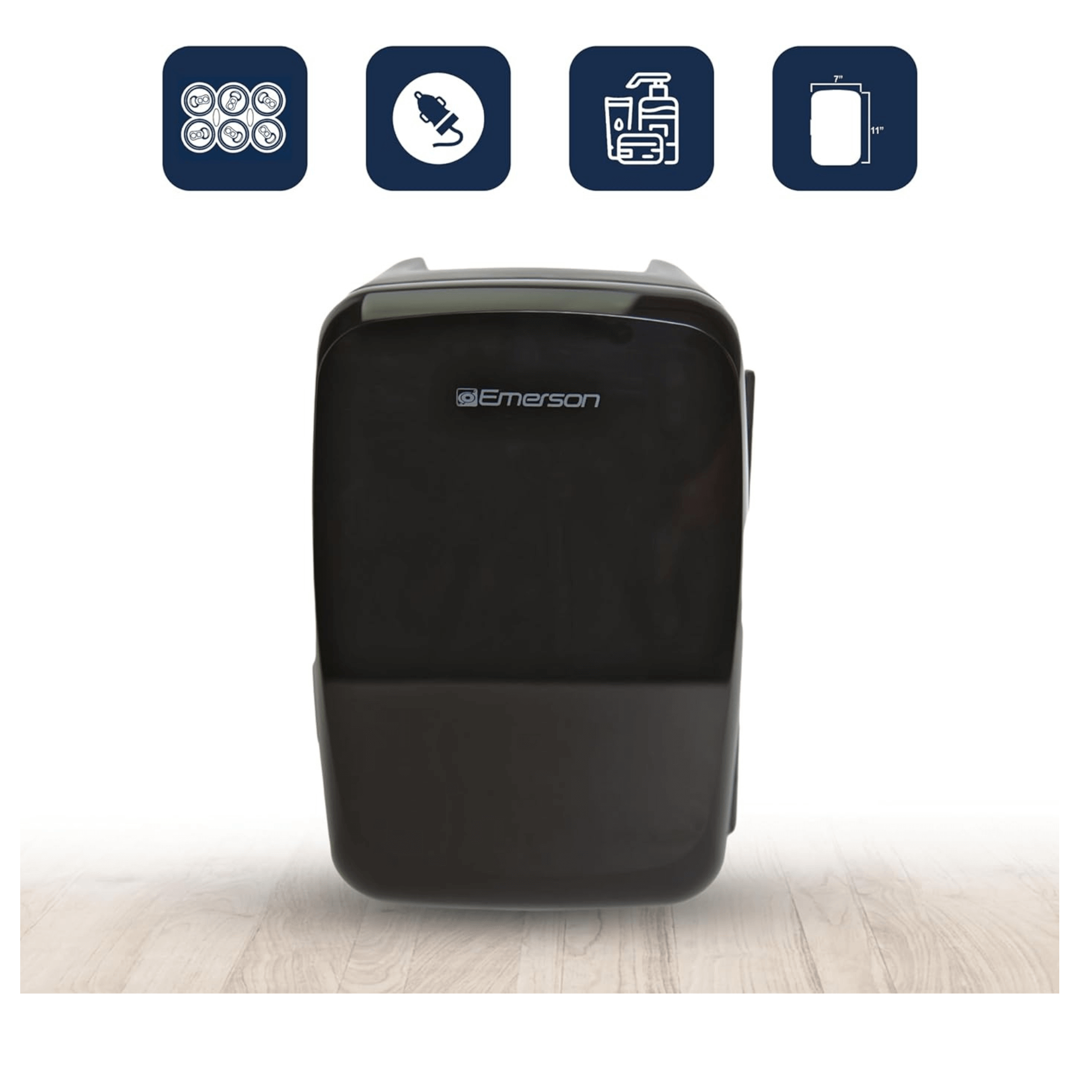 Emerson Portable Mini Fridge Cooler Quiet w Secure Latch and Holds up to 6 Cans