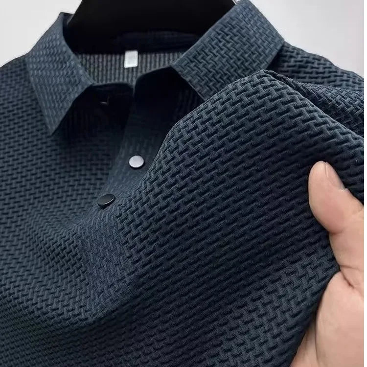 New Men's Lop-up Hollow Short-sleeved Polo  Breathable Business Fashion