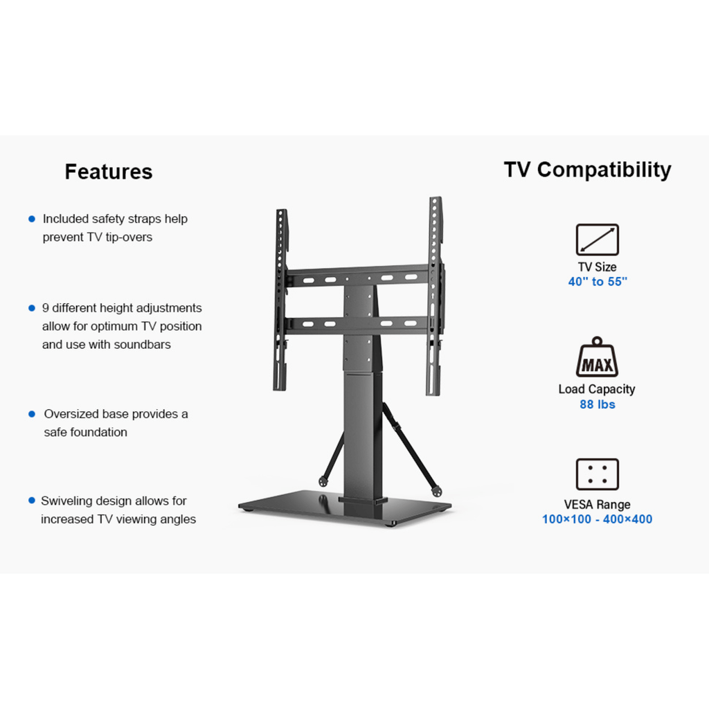 ErgoAV Tabletop TV Stand with Swivel for 40" to 55" TVs