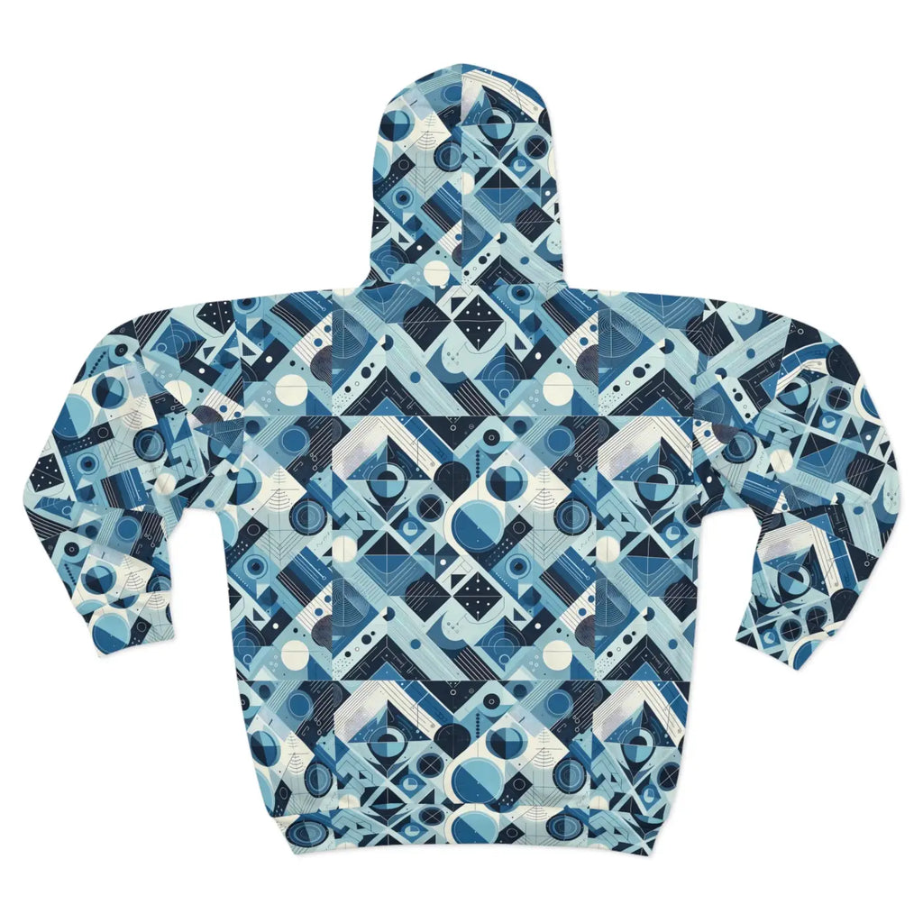 Abstract Blue Checkered Zip Hoodie - Unisex Fleece - DipaliZ