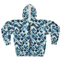 Abstract Blue Checkered Zip Hoodie - Unisex Fleece - DipaliZ