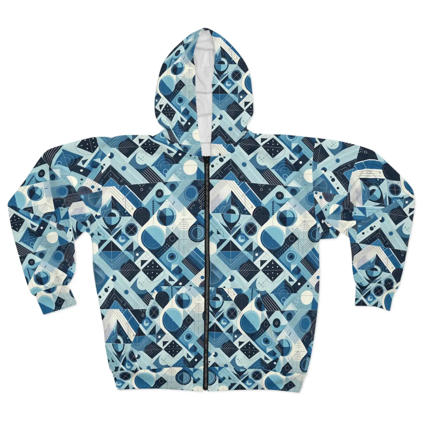 Abstract Blue Checkered Zip Hoodie - Unisex Fleece - DipaliZ