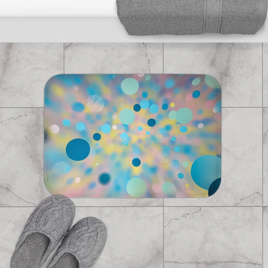 Abstract Blue Yellow Circles Bath Mat - Non-Slip Design - DipaliZ