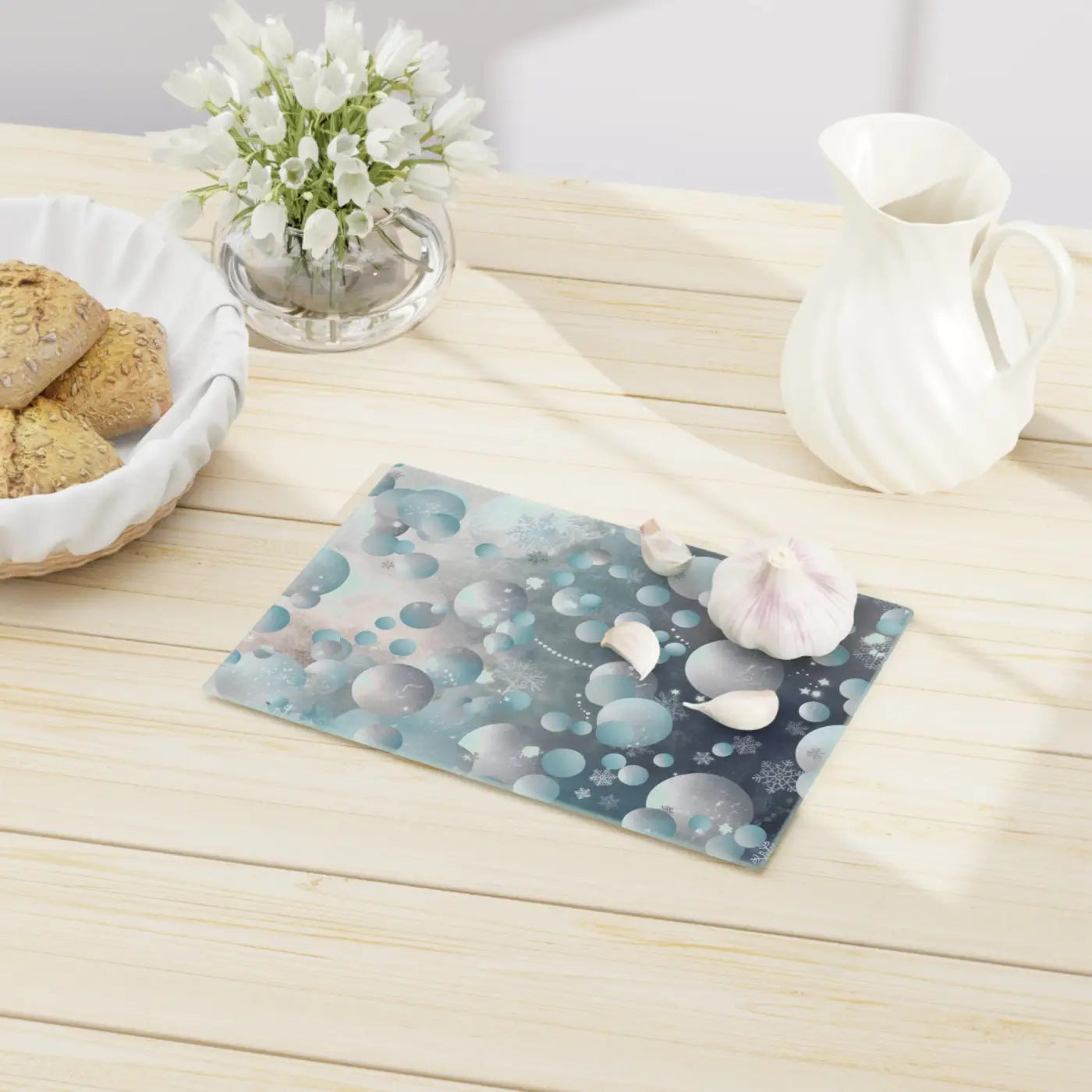 Tempered Glass Cutting Board - Abstract Bluish Circles Pattern - DipaliZ