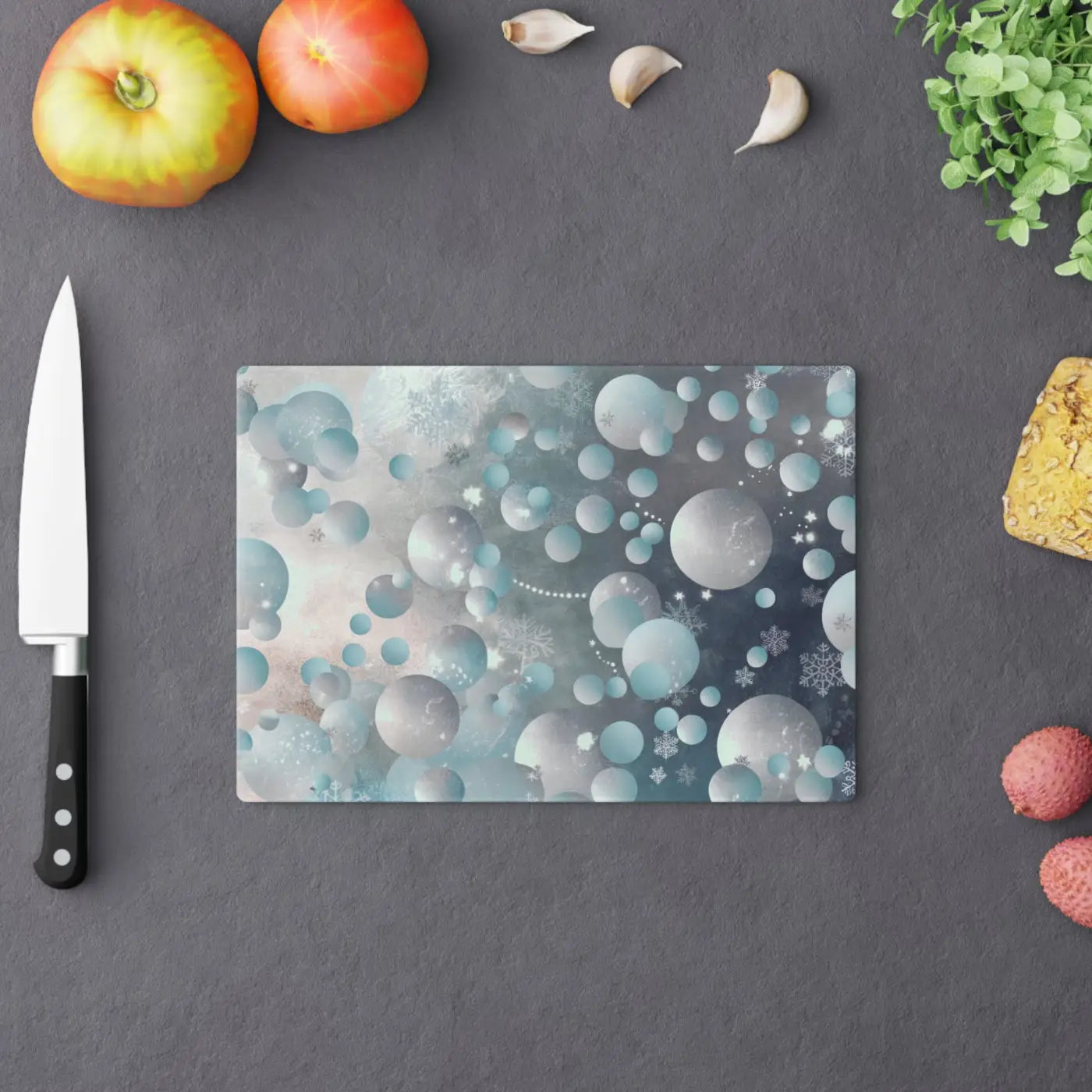 Tempered Glass Cutting Board - Abstract Bluish Circles Pattern - DipaliZ