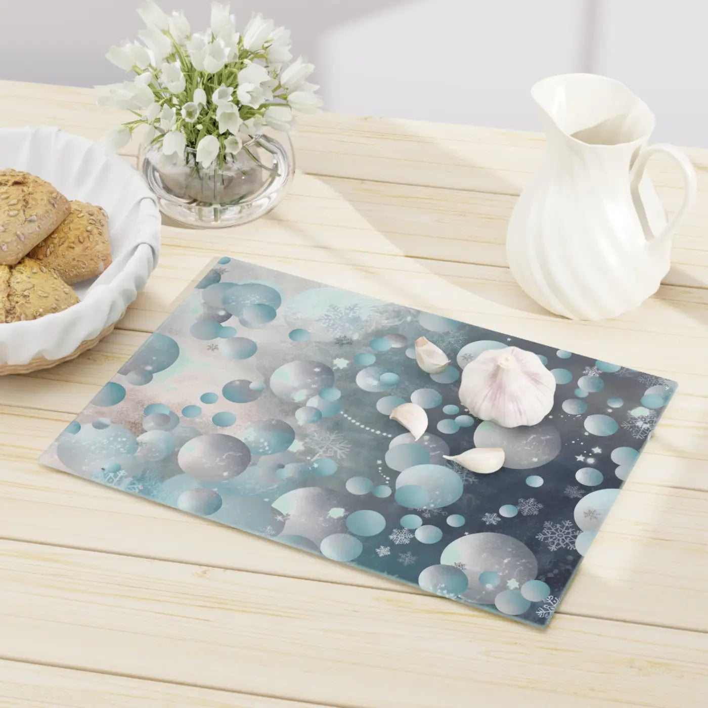 Tempered Glass Cutting Board - Abstract Bluish Circles Pattern - DipaliZ