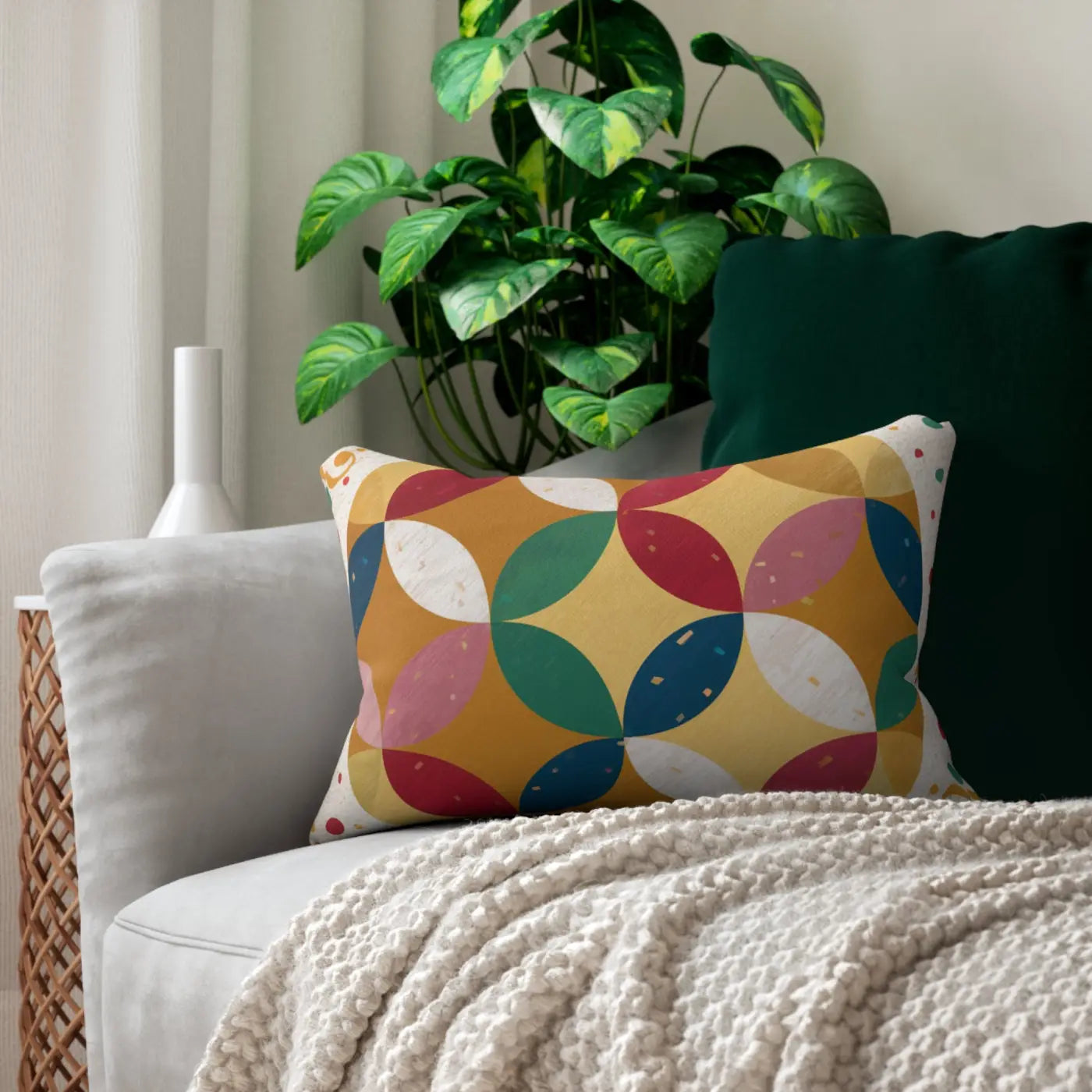 Geometric Pattern Pillow - Polyester Lumbar with Insert - DipaliZ