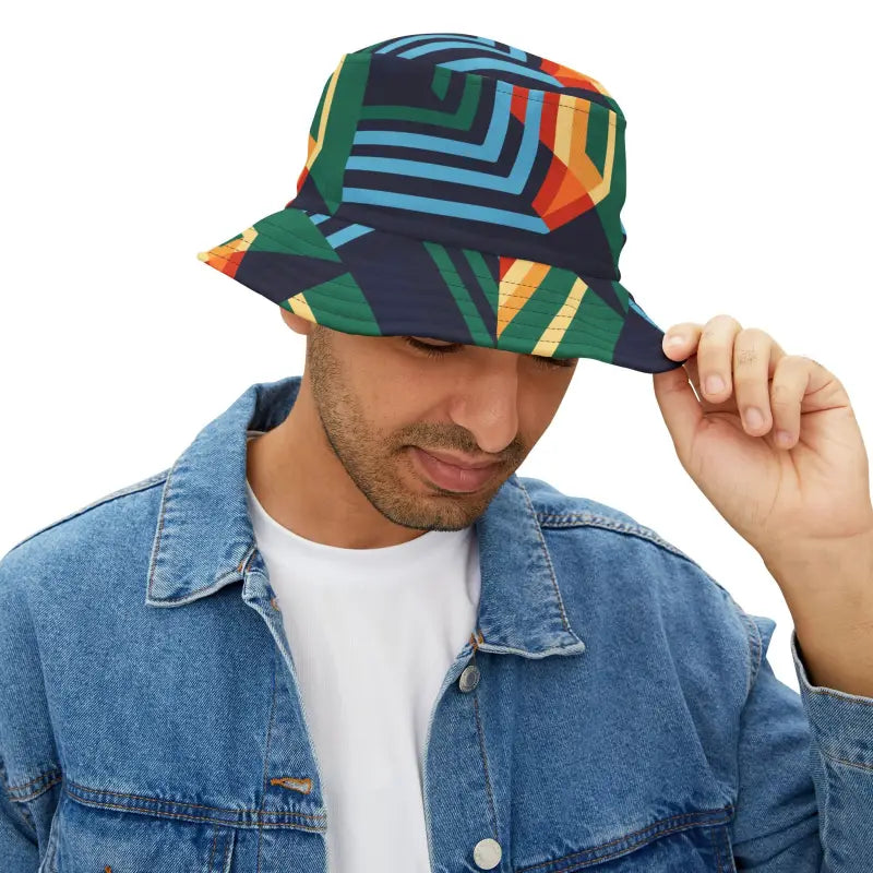 Abstract Colorful Lines Bucket Hat - Bold Artistic Style - DipaliZ
