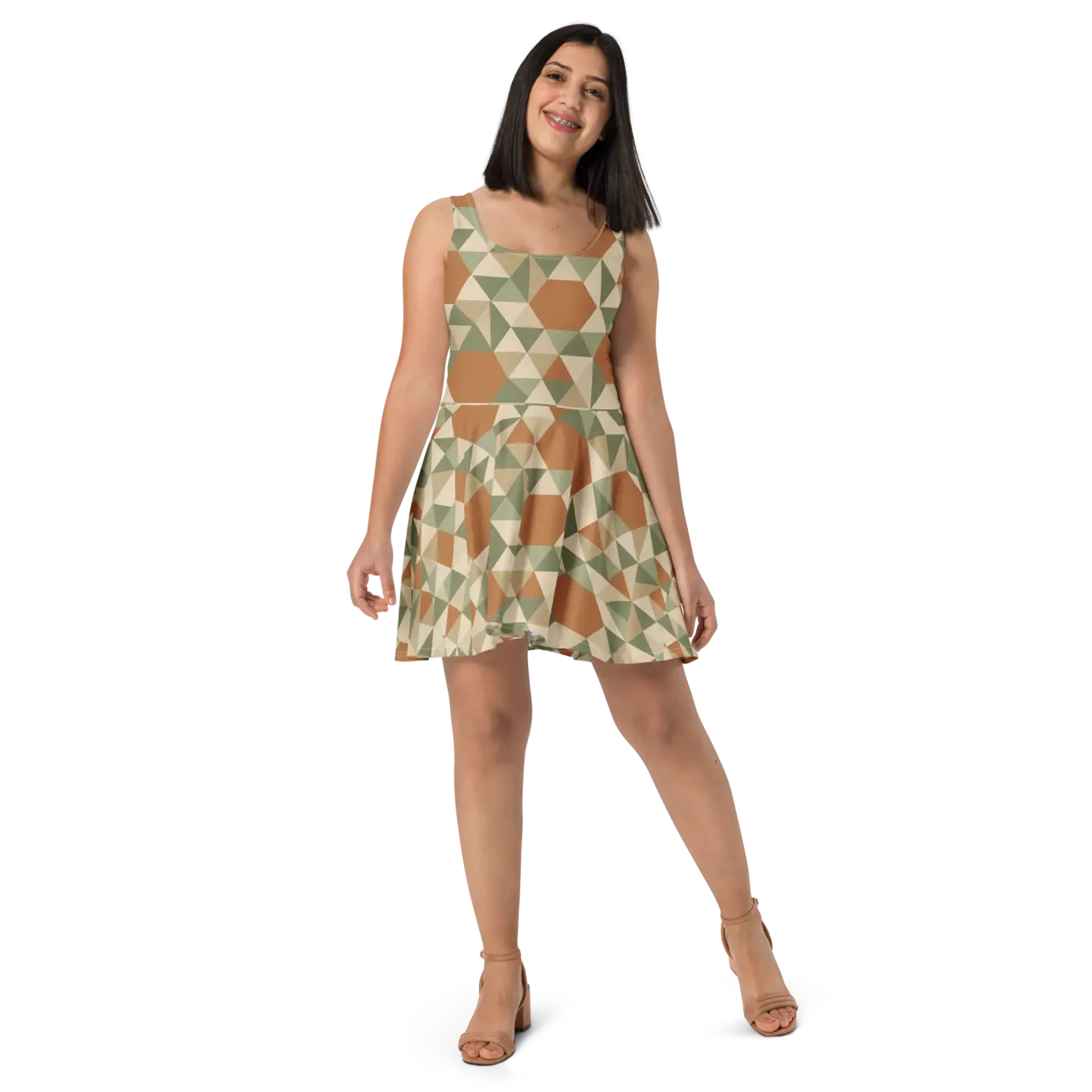 Colorful Skater Dress - Retro Geometric Flair - DipaliZ