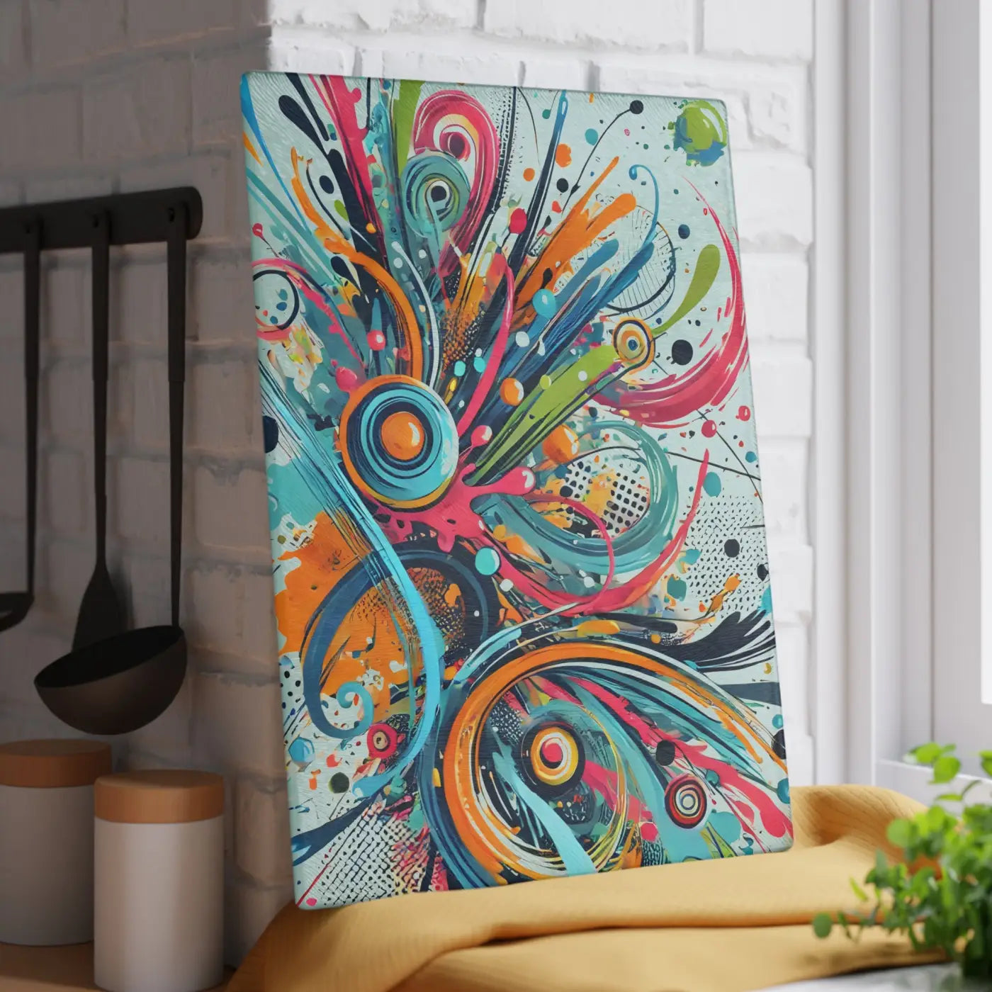 Glass Cutting Board - Vibrant Colorful Swirls Design - DipaliZ