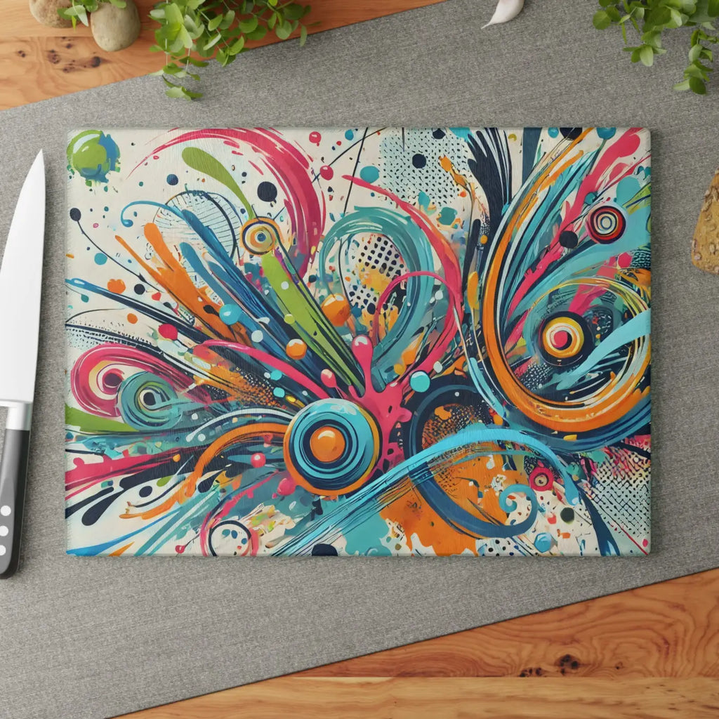 Glass Cutting Board - Vibrant Colorful Swirls Design - DipaliZ
