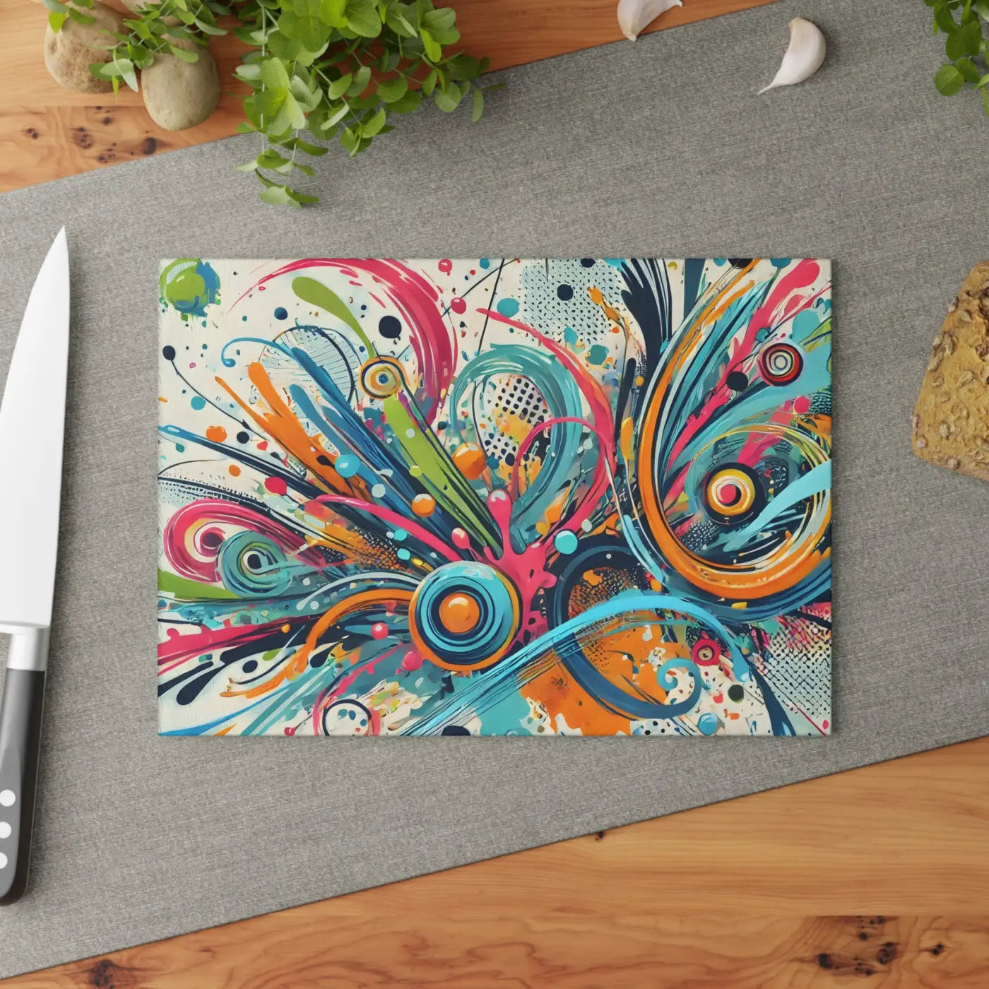 Glass Cutting Board - Vibrant Colorful Swirls Design - DipaliZ