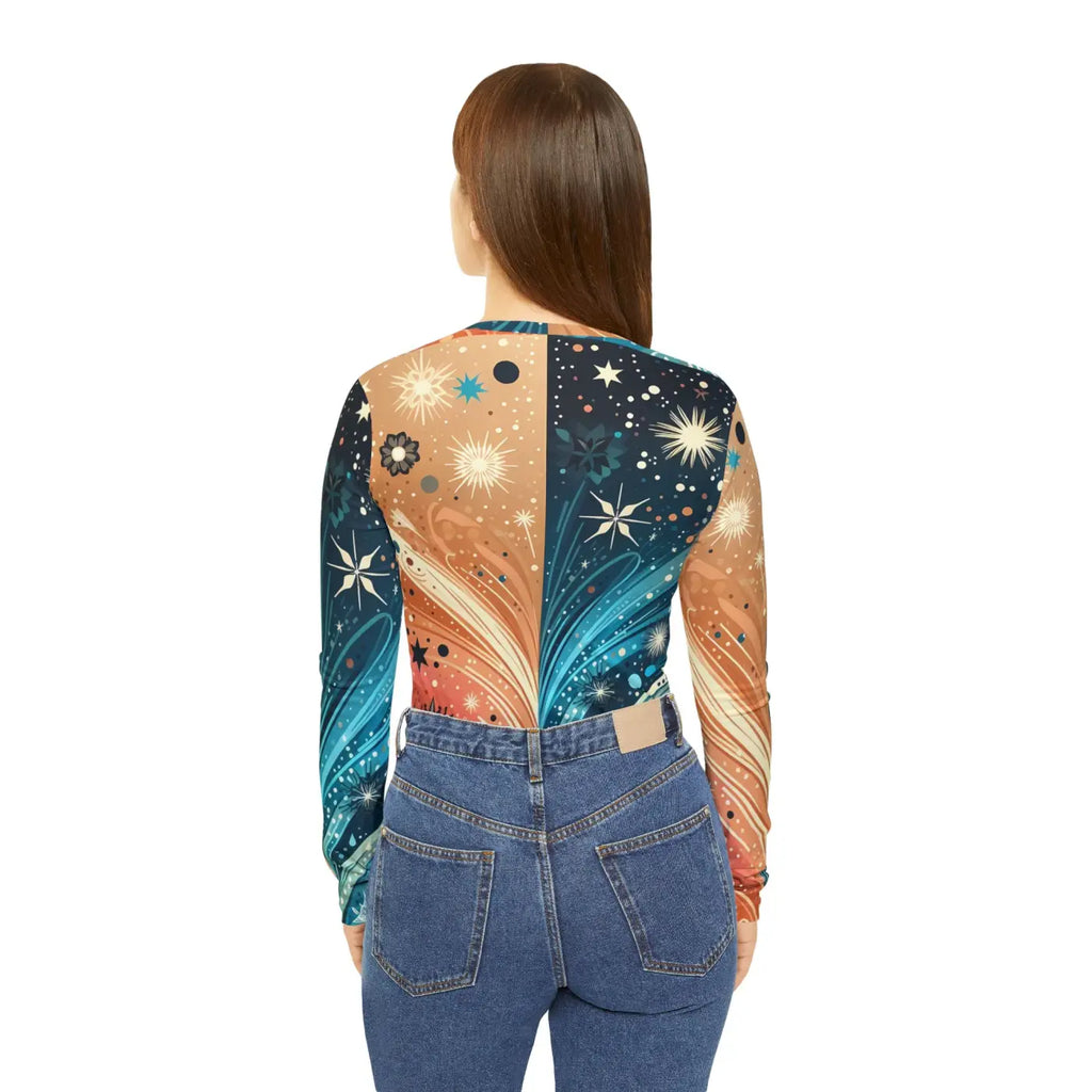 V-Neck Long Sleeve Top - Abstract Festive Pattern - DipaliZ
