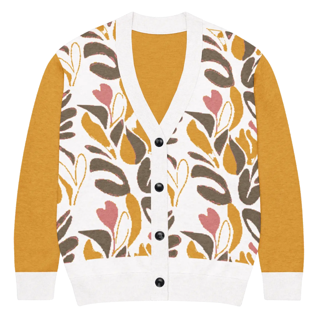 Floral Knitted Cardigan - Abstract Jacquard Knit - DipaliZ