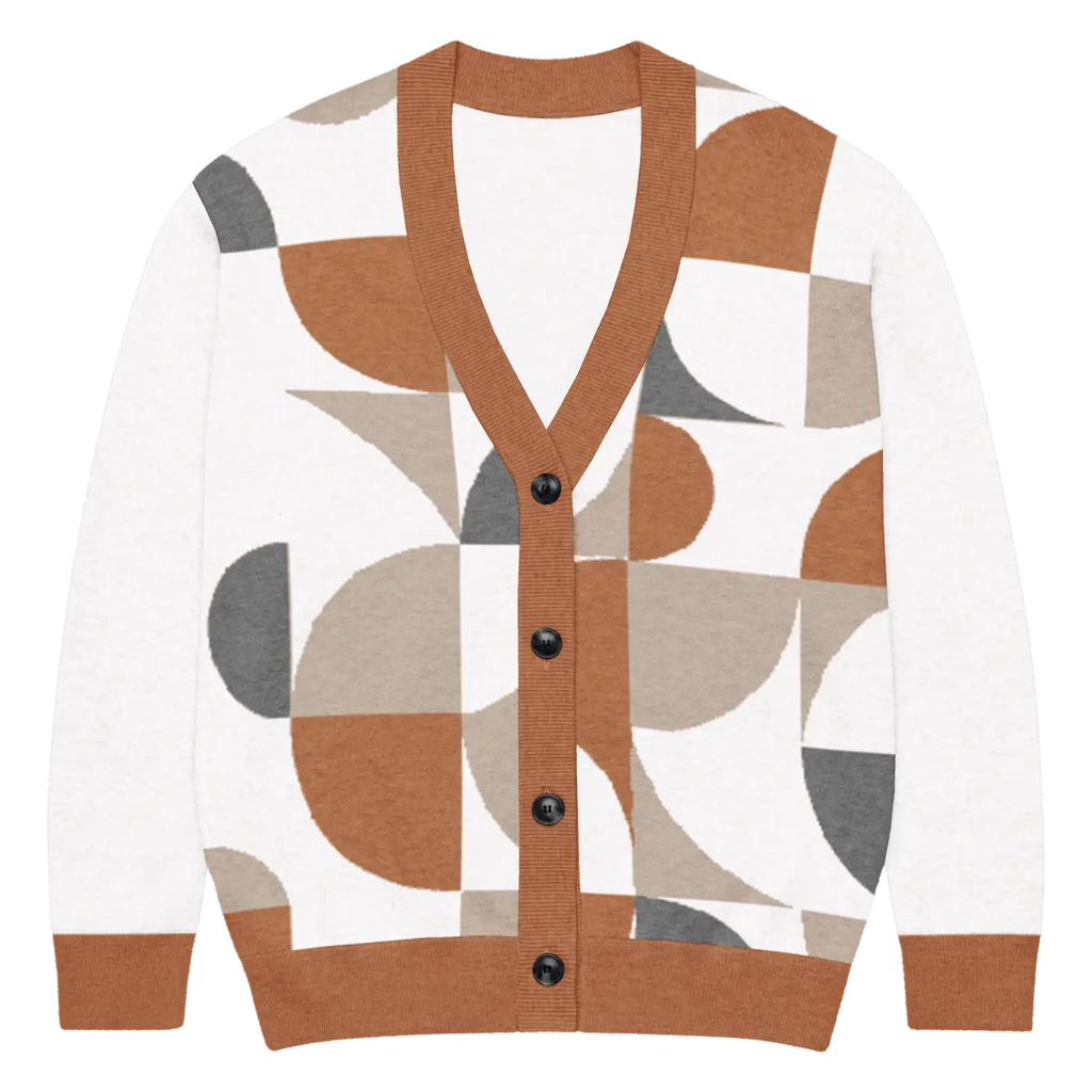 Knitted Cardigan - Abstract Geometric Pattern Cozy Comfort - DipaliZ