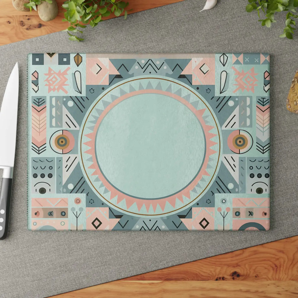 Geometric Glass Cutting Board - Abstract Art Design - DipaliZ