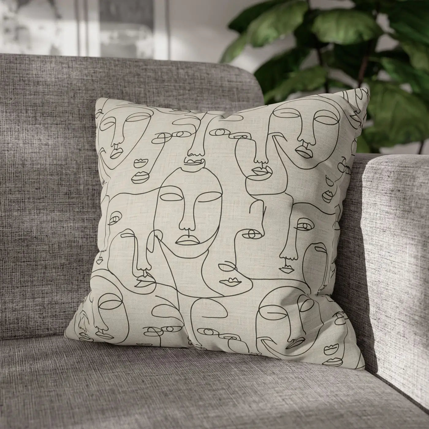 Line Art Pillow Cover - Abstract Faces Gallery Style - DipaliZ