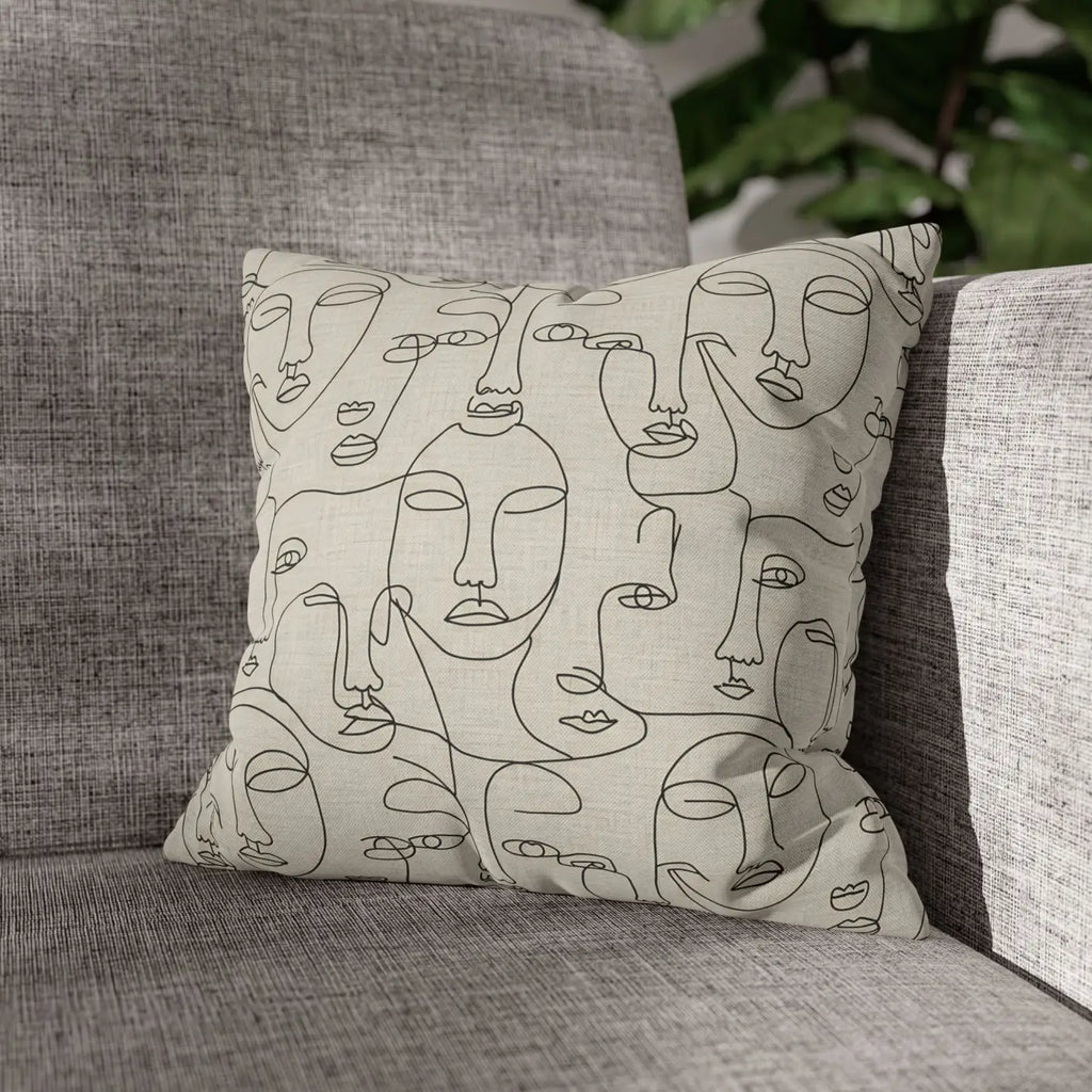 Line Art Pillow Cover - Abstract Faces Gallery Style - DipaliZ