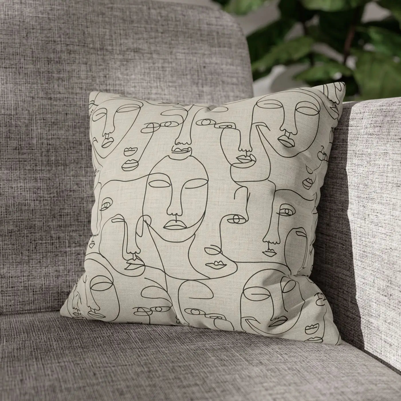 Line Art Pillow Cover - Abstract Faces Gallery Style - DipaliZ