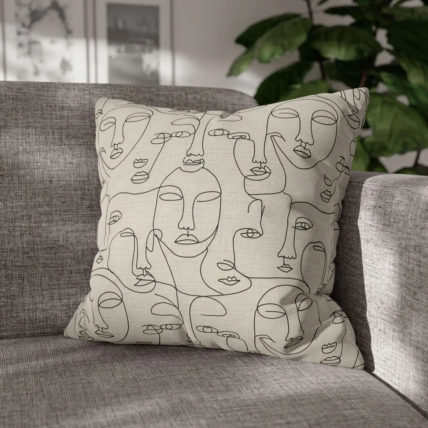 Line Art Pillow Cover - Abstract Faces Gallery Style - DipaliZ