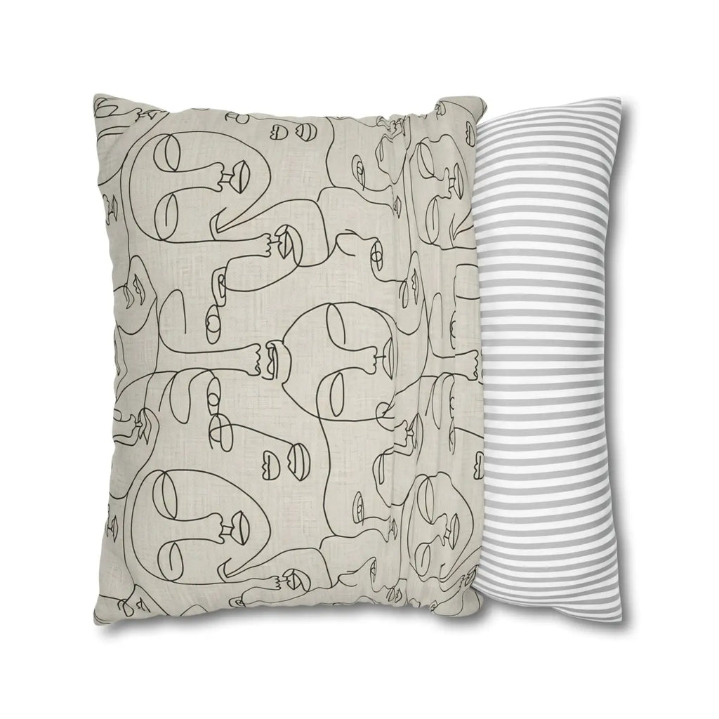 Line Art Pillow Cover - Abstract Faces Gallery Style - DipaliZ