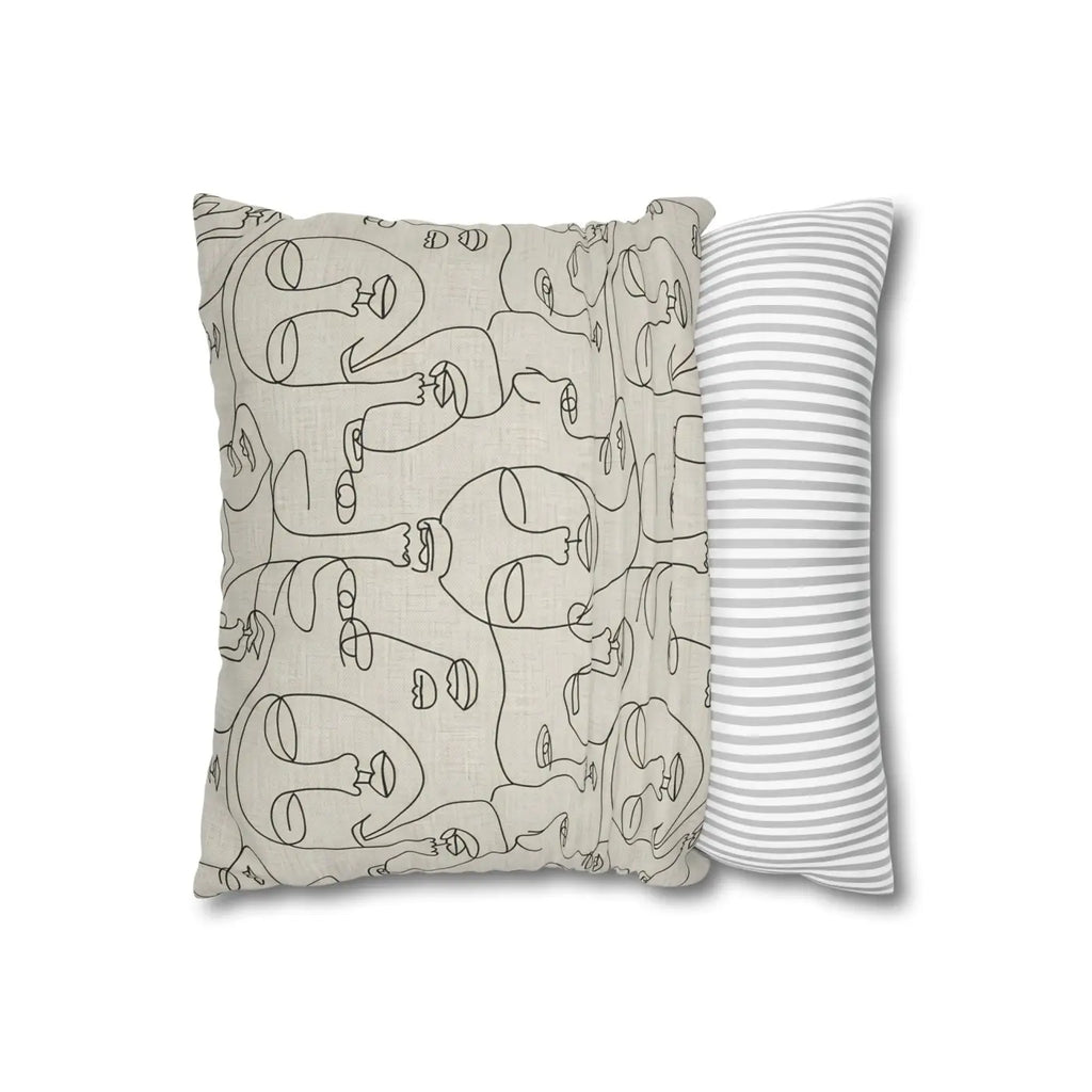 Line Art Pillow Cover - Abstract Faces Gallery Style - DipaliZ
