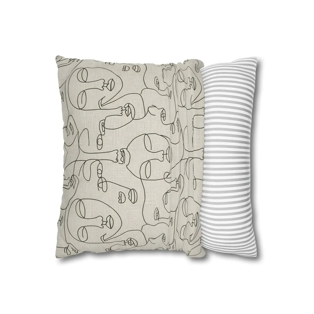 Line Art Pillow Cover - Abstract Faces Gallery Style - DipaliZ