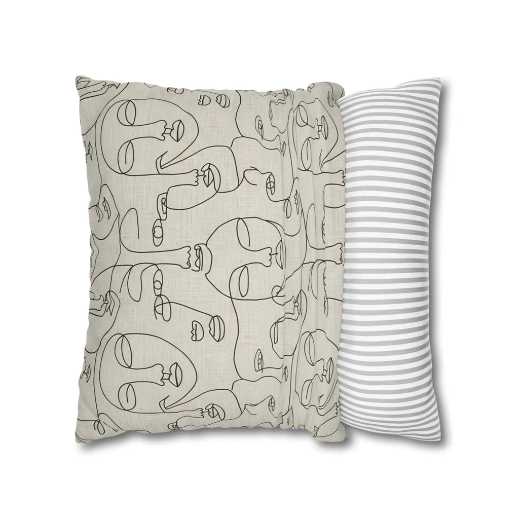 Line Art Pillow Cover - Abstract Faces Gallery Style - DipaliZ