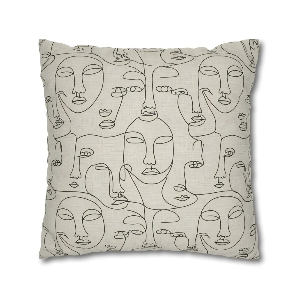 Line Art Pillow Cover - Abstract Faces Gallery Style - DipaliZ