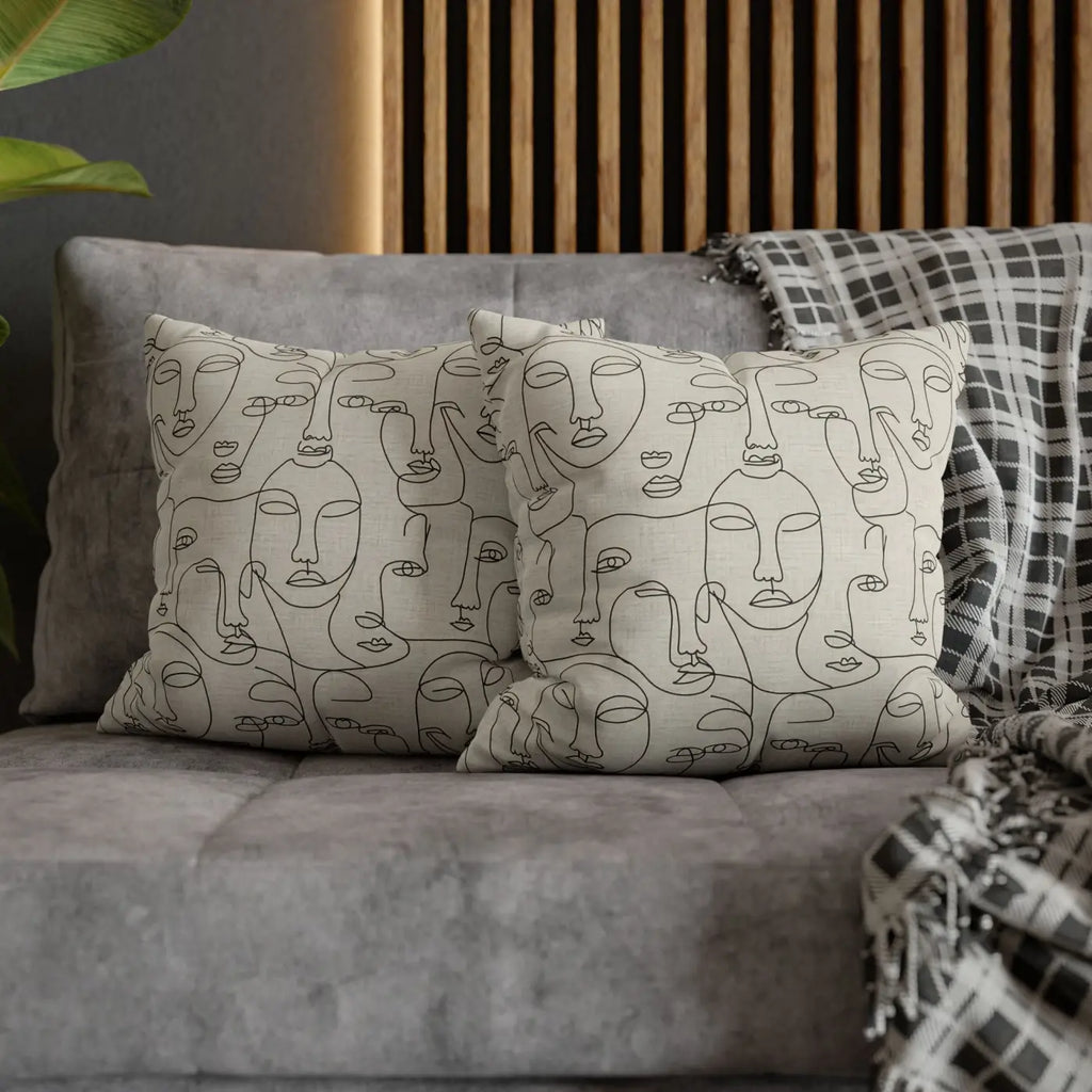 Line Art Pillow Cover - Abstract Faces Gallery Style - DipaliZ