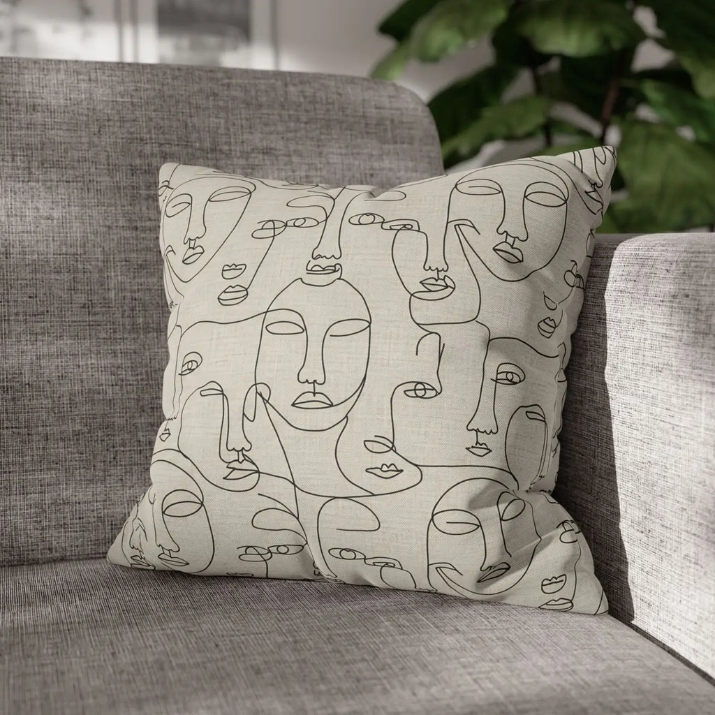 Line Art Pillow Cover - Abstract Faces Gallery Style - DipaliZ