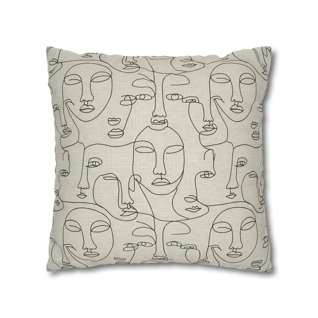 Line Art Pillow Cover - Abstract Faces Gallery Style - DipaliZ